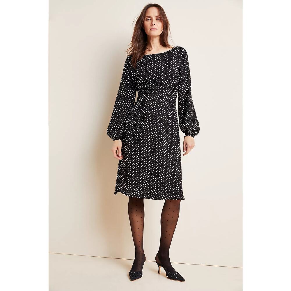 Anthropologie Agatha Midi Dress in Black and White Polka Dot